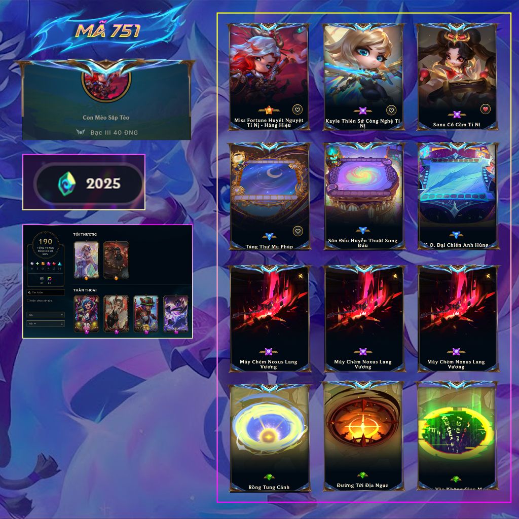 Thuê acc TFT 751 MF Hàng Hiệu + Jinx & Warwick Đột Phá + 3 Sân Thần Thoại