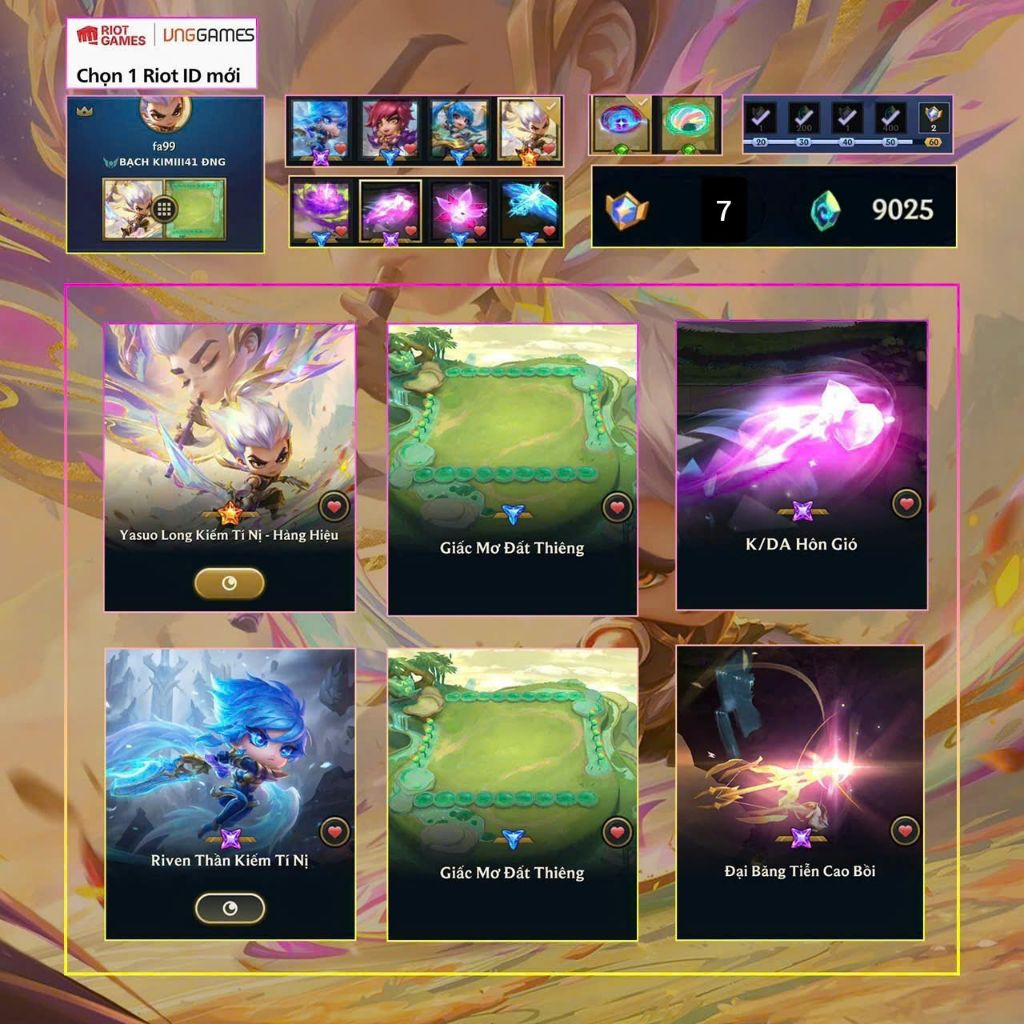 Thuê acc TFT MS: 754 Yasuo Long Kiếm Tí Nị - Hàng Hiệu + Riven Thần Kiếm Tí Nị