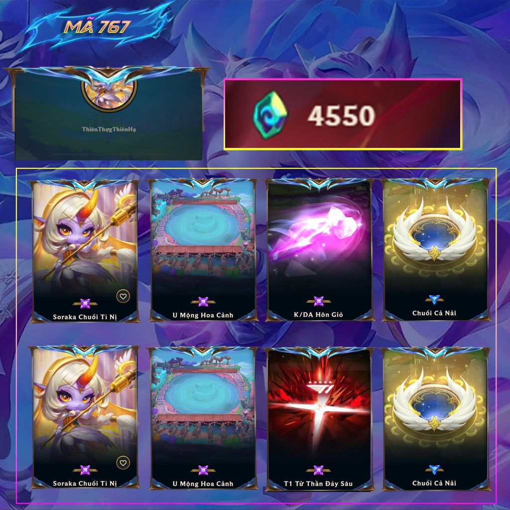 Thuê acc TFT 767 Soraka Chuối Tí Nị + Sân Đấu U Mộng Hoa Cảnh