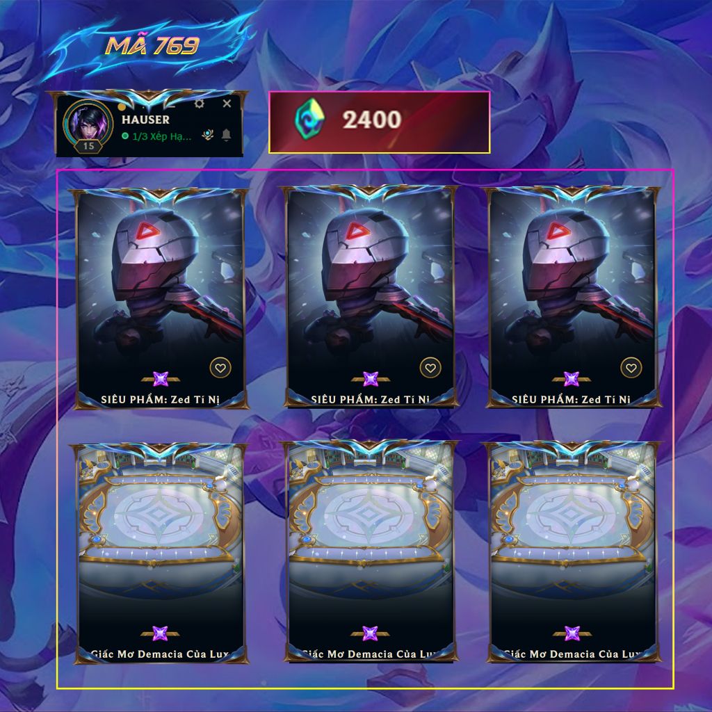 Thuê acc TFT 769 SIÊU PHẨM: Zed Tí Nị + Giấc Mơ Demacia Của Lux