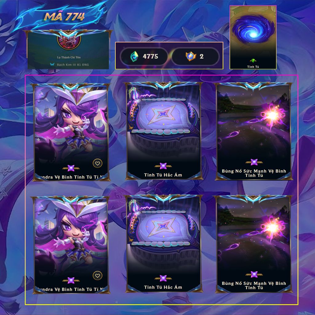 Acc TFT Syndra Vệ Binh Tinh Tú Tí Nị + Tinh Tú Hắc Ám
