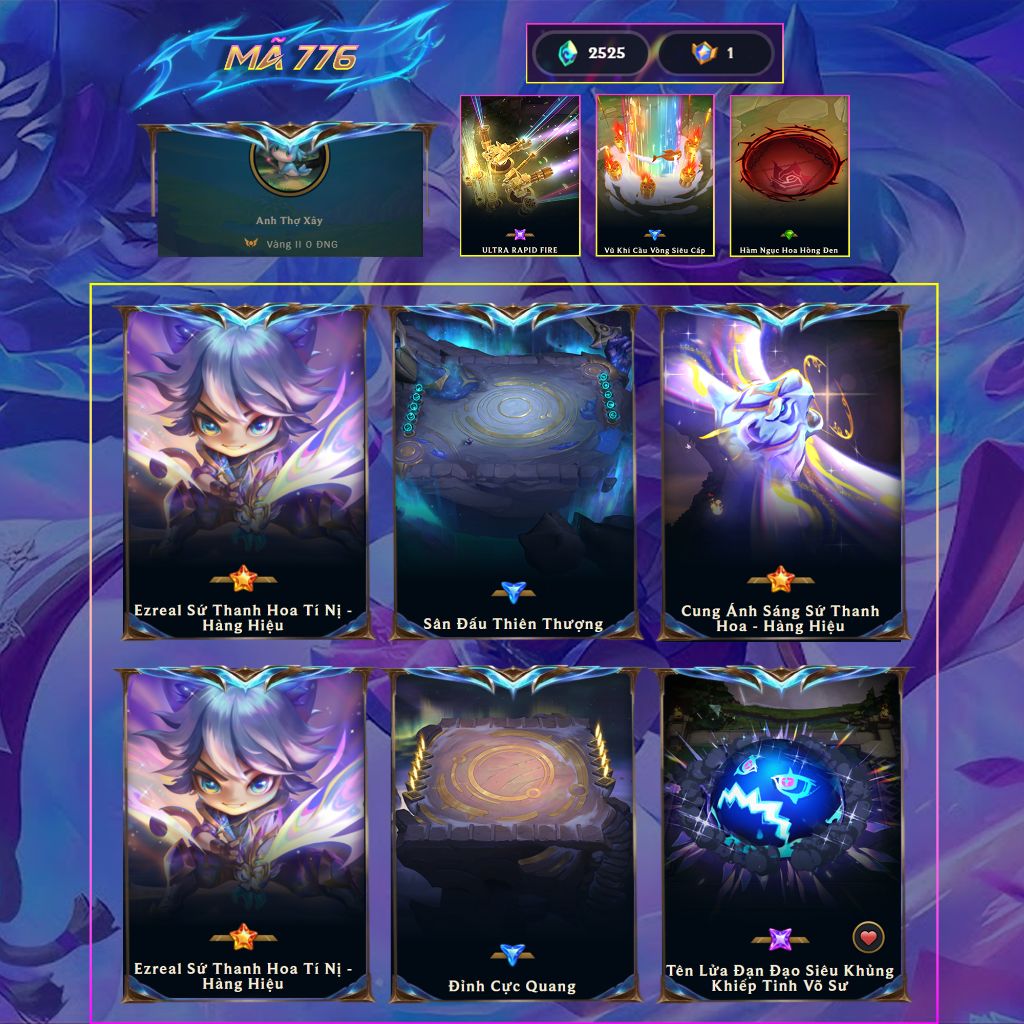Acc TFT Ezreal Sứ Thanh Hoa Tí Nị - Hàng Hiệu + Sân Đấu Thiên Thượng