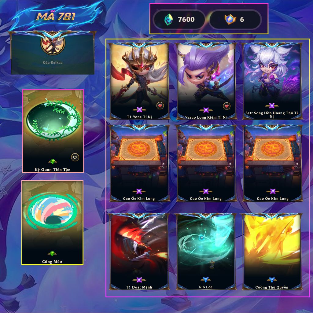 Acc TFT T1 Yone Tí Nị + Yasuo Long Kiếm + Sett Song Hồn + Cao Ốc Kim Long - Mã 781