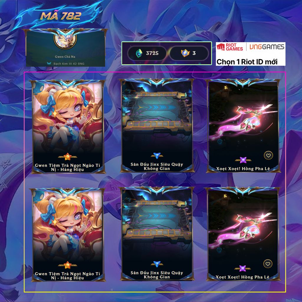 Acc TFT Gwen Tiệm Trà Ngọt Ngào Tí Nị - Hàng Hiệu + Sân Đấu Jinx Siêu Quậy Không Gian - Mã 782