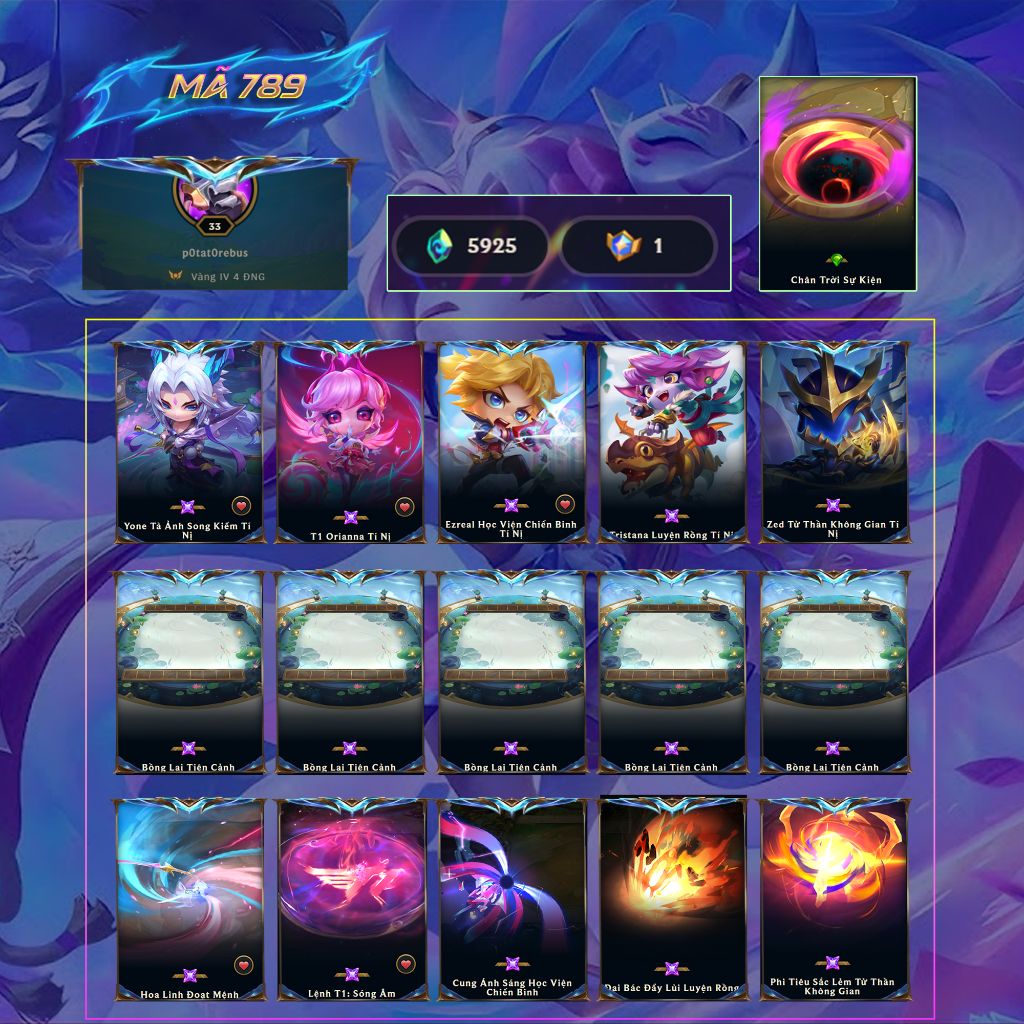 Acc TFT Yone Tà Ảnh Song Kiếm Tí Nị + T1 Orianna Tí Nị