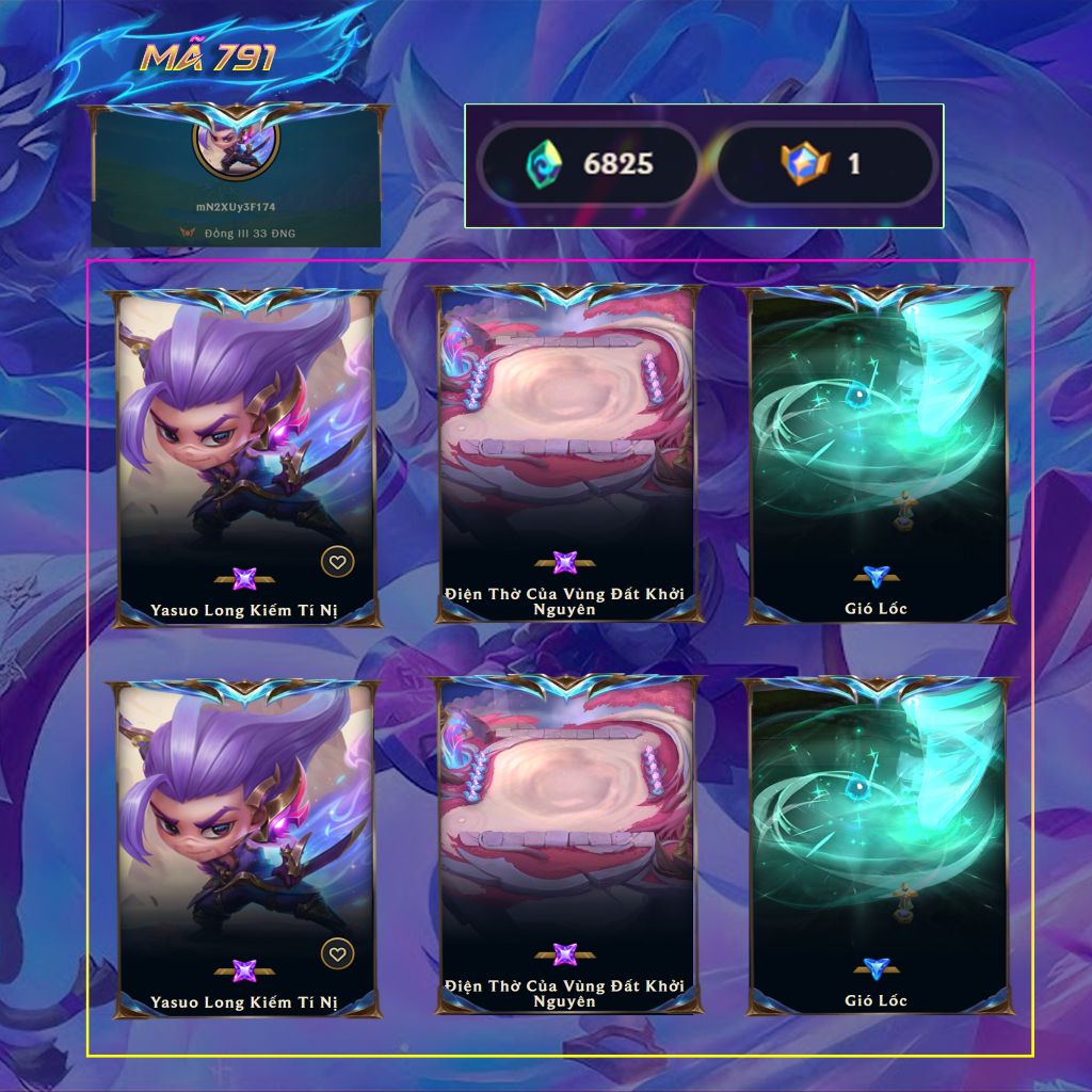 Acc TFT Yasuo Long Kiếm Tí Nị + Điện Thờ Khởi Nguyên
