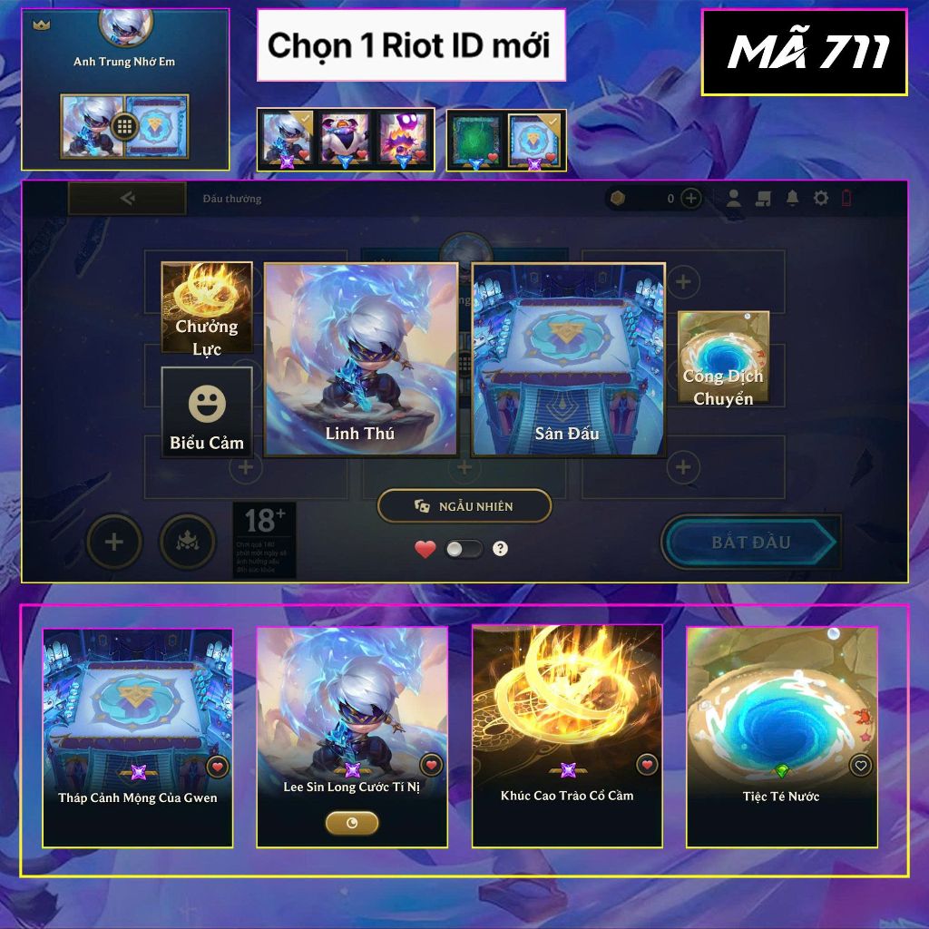 Acc TFT Lee Sin Long Cước Tí Nị + Tháp Cảnh Mộng Của Gwen - Mã 711