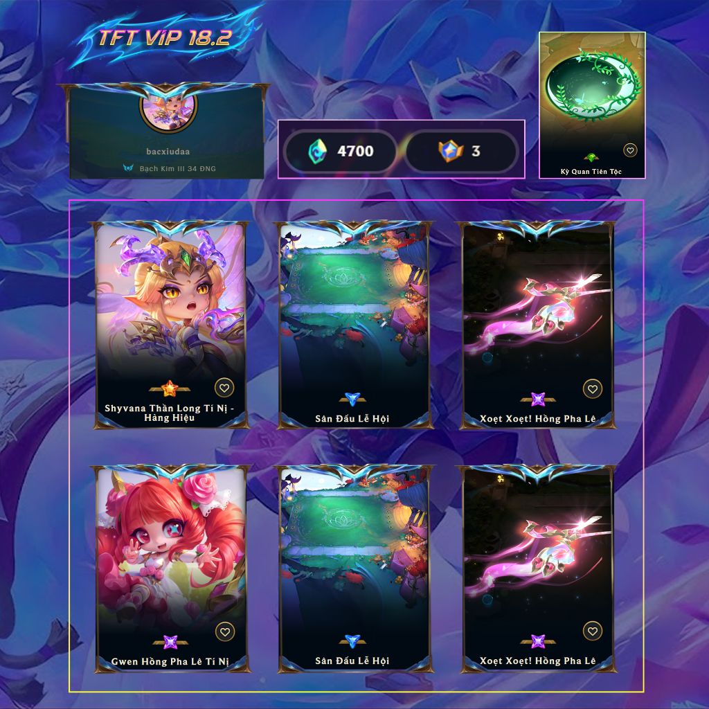 Tài khoản TFT MS: 774 - Shyvana Thần Long Hàng Hiệu + Gwen Hồng Pha Lê