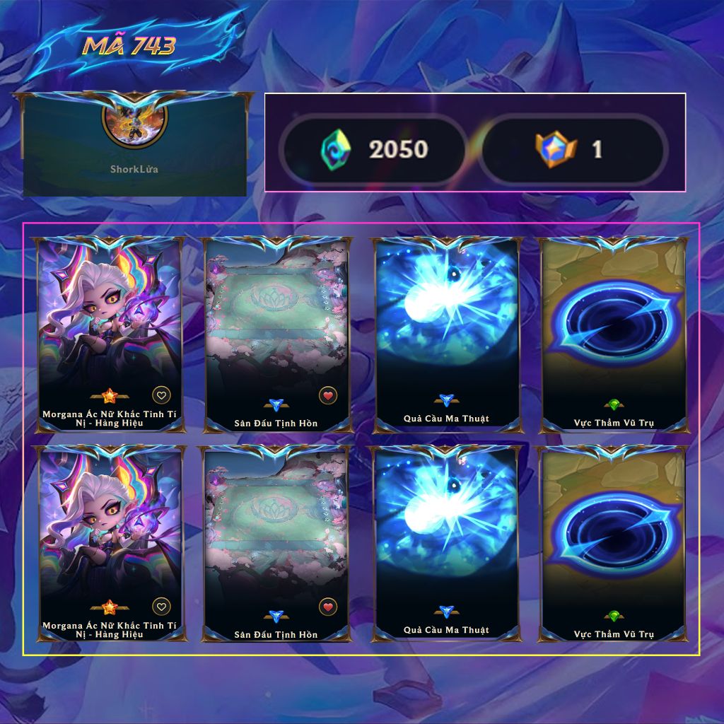 Tài khoản TFT MS: 743 - Morgana Ác Nữ Khắc Tinh Tí Nị - Hàng Hiệu + Sân Đấu Tịnh Hồn