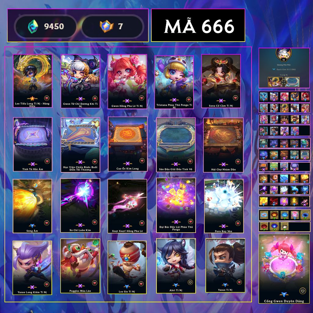 Acc TFT Lee Tiểu Long Tị Nị Hàng Hiệu + Sợ Hãi Gwen Tứ Chi Dương Khí - Mã 666
