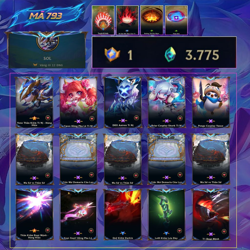 Acc TFT Yone Thần Kiếm Tí Nị Hàng Hiệu + Gwen Hồng Pha Lê